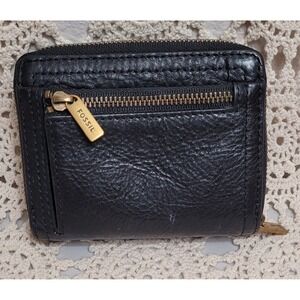 Fossil Leather Clutch Bag Full Zip And Snap Black  Small Excellent Condition